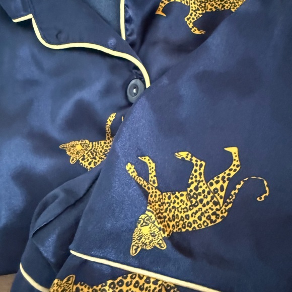 Navy Pajama Set with Yellow Leopard Print - Picture 2 of 5